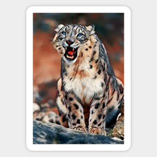 Snarling snow leopard Sticker